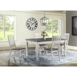 Willow Way 5-Piece White/Weathered Gray Dining Set with Rectangle Table and 4-Wood Side Chairs by Hanover -BENCH Online Store white weathered gray hanover dining room sets hdr009 5pc wh 4f 1000