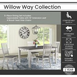 Willow Way 5-Piece White/Weathered Gray Dining Set with Rectangle Table and 4-Wood Side Chairs by Hanover -BENCH Online Store white weathered gray hanover dining room sets hdr009 5pc wh e1 1000