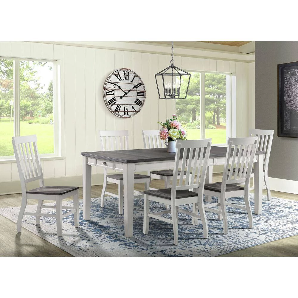 Willow Way 7-Piece White/Weathered Gray Dining Set with Rectangle Table and 6-Wood Side Chairs by Hanover 12 Willow Way 7-Piece White/Weathered Gray Dining Set with Rectangle Table and 6-Wood Side Chairs by Hanover - Image 10
