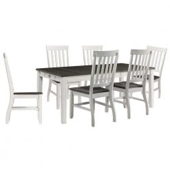 Willow Way 7-Piece White/Weathered Gray Dining Set with Rectangle Table and 6-Wood Side Chairs by Hanover