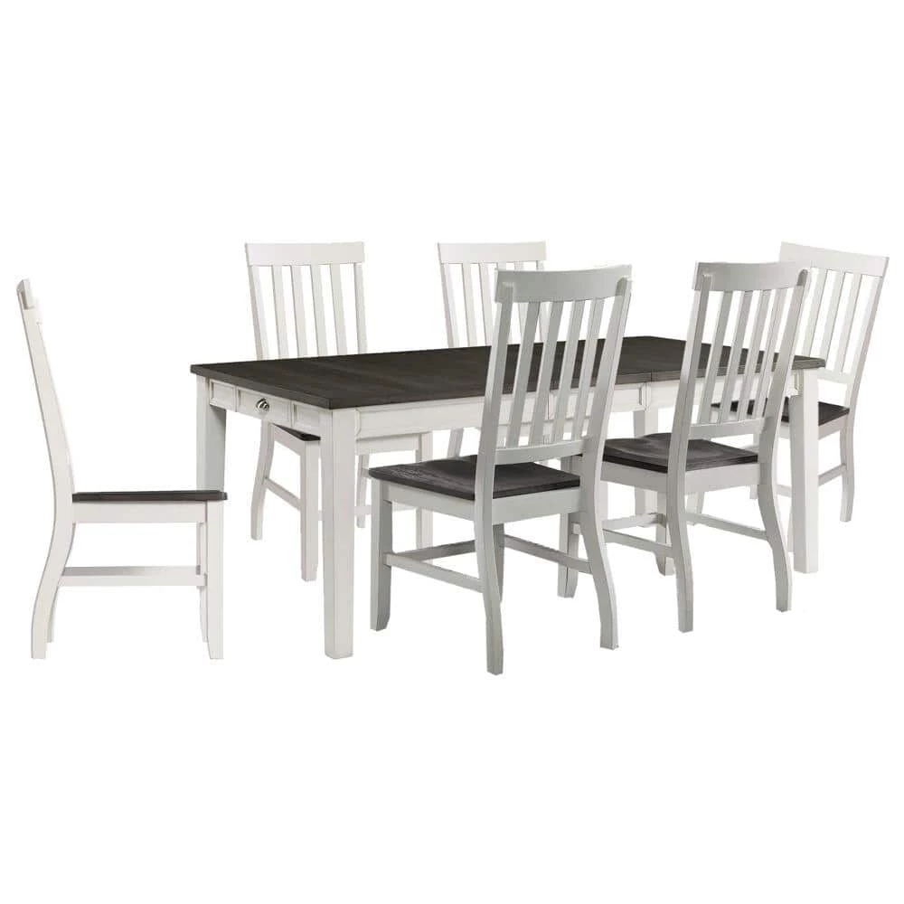 Willow Way 7-Piece White/Weathered Gray Dining Set with Rectangle Table and 6-Wood Side Chairs by Hanover 3 Willow Way 7-Piece White/Weathered Gray Dining Set with Rectangle Table and 6-Wood Side Chairs by Hanover