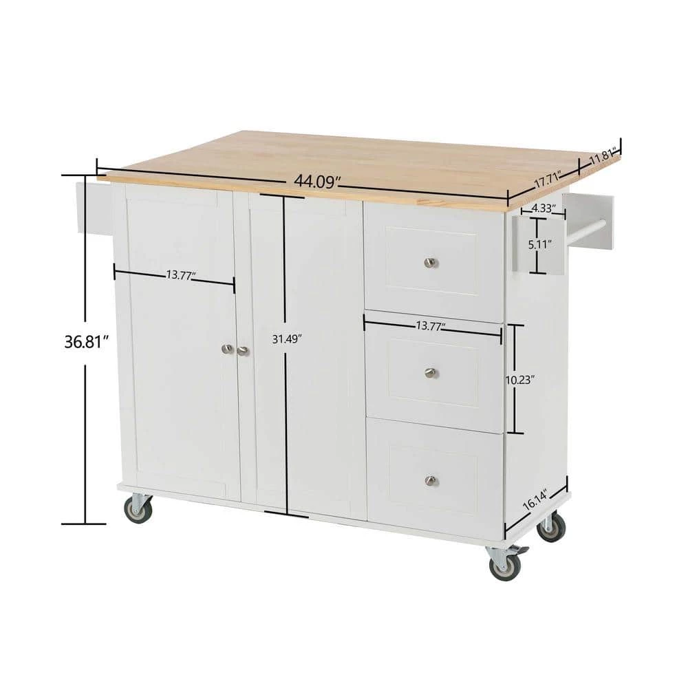 52.76 in. White Kitchen Island with Solid Wood Top and Locking Wheels by Whatseaso 9 52.76 in. White Kitchen Island with Solid Wood Top and Locking Wheels by Whatseaso - Image 7