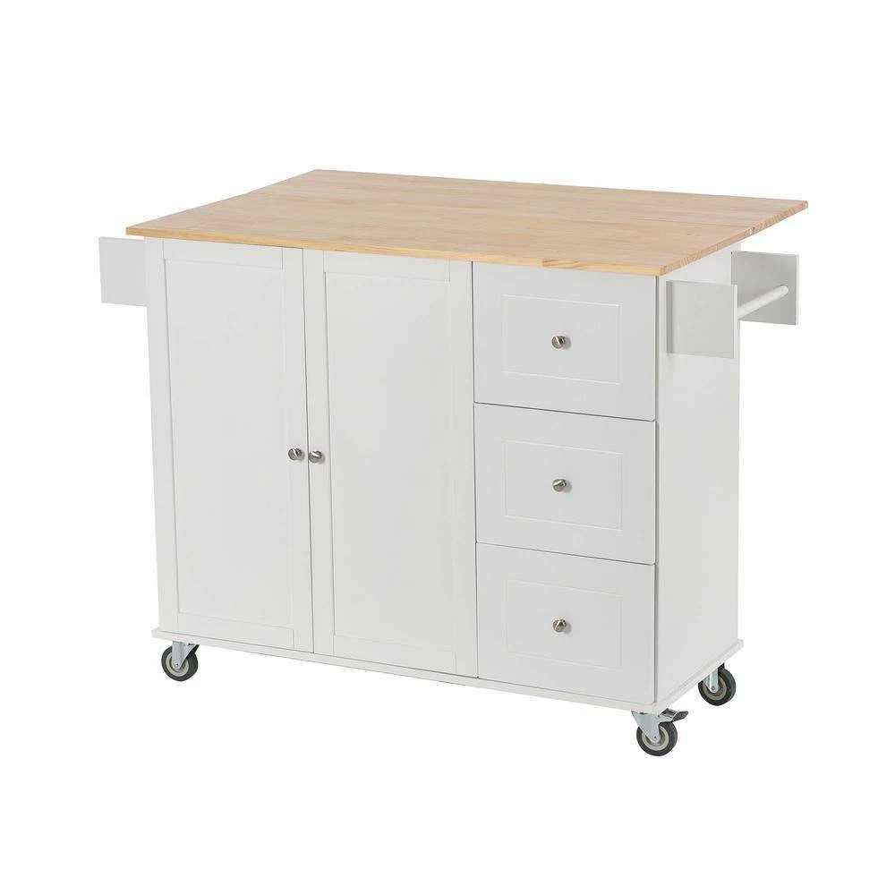 52.76 in. White Kitchen Island with Solid Wood Top and Locking Wheels by Whatseaso 10 52.76 in. White Kitchen Island with Solid Wood Top and Locking Wheels by Whatseaso - Image 8