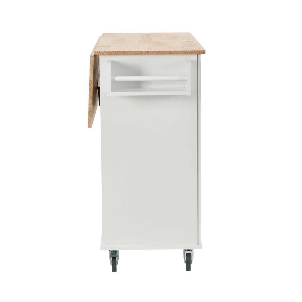 52.76 in. White Kitchen Island with Solid Wood Top and Locking Wheels by Whatseaso 11 52.76 in. White Kitchen Island with Solid Wood Top and Locking Wheels by Whatseaso - Image 9