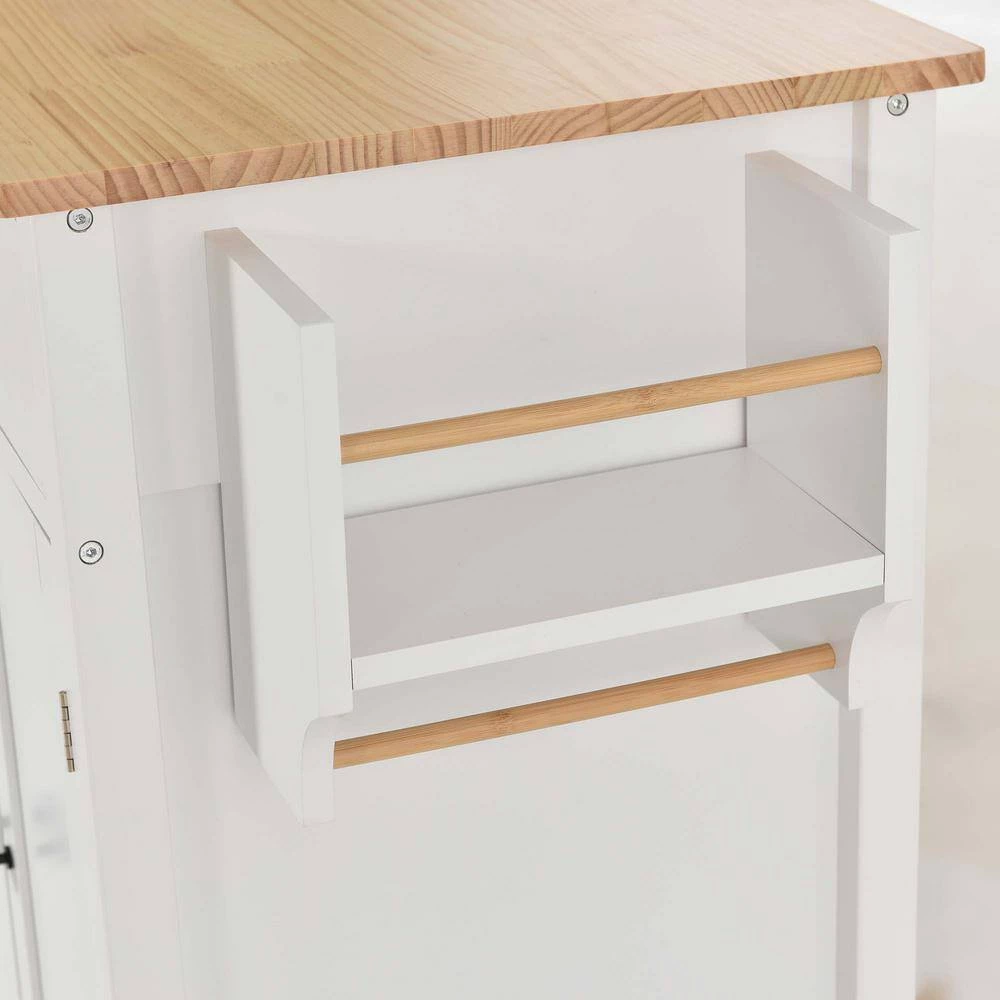 54.3 in. Spice Rack Towel Rack White Kitchen Island with Solid Wood Top and Locking Wheels 4-Door Cabinet and 2-Drawers by Whatseaso 5 54.3 in. Spice Rack Towel Rack White Kitchen Island with Solid Wood Top and Locking Wheels 4-Door Cabinet and 2-Drawers by Whatseaso - Image 3