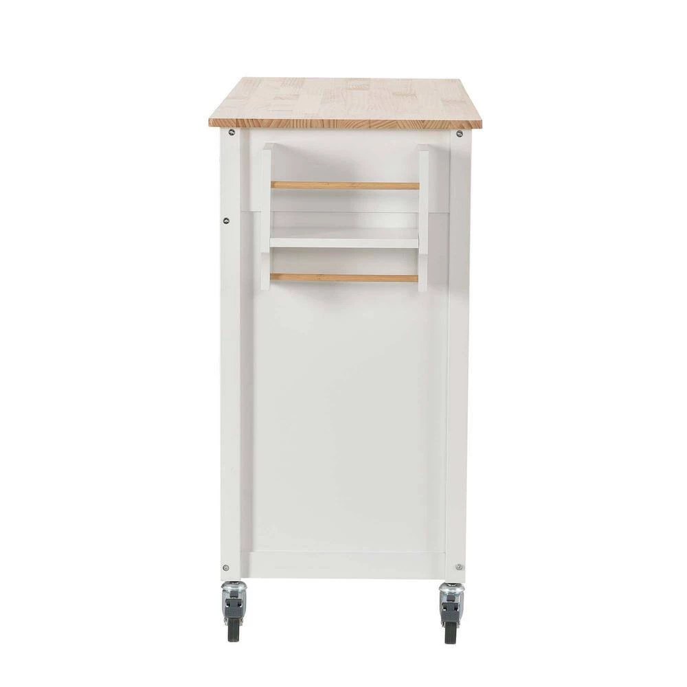 54.3 in. Spice Rack Towel Rack White Kitchen Island with Solid Wood Top and Locking Wheels 4-Door Cabinet and 2-Drawers by Whatseaso 6 54.3 in. Spice Rack Towel Rack White Kitchen Island with Solid Wood Top and Locking Wheels 4-Door Cabinet and 2-Drawers by Whatseaso - Image 4