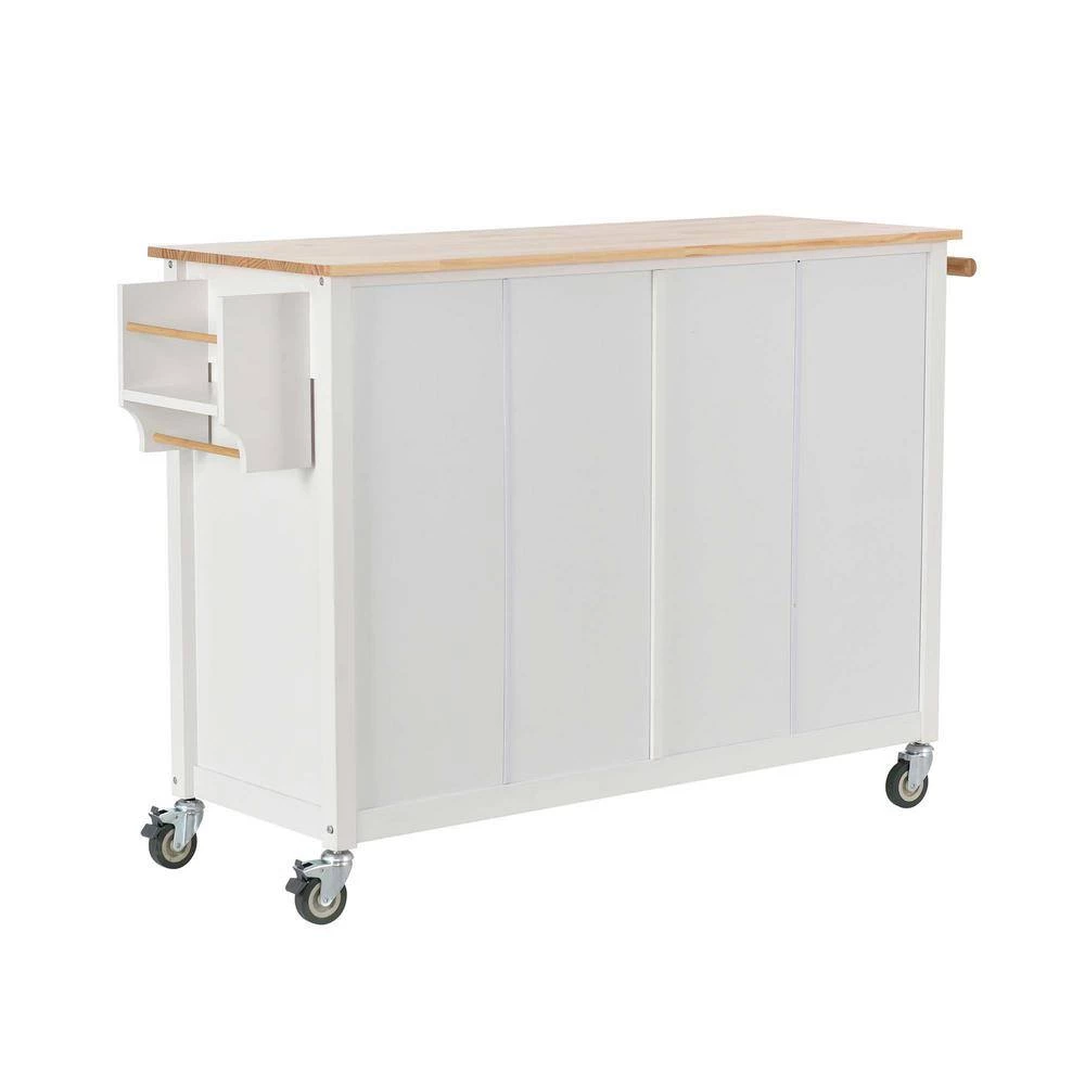 54.3 in. Spice Rack Towel Rack White Kitchen Island with Solid Wood Top and Locking Wheels 4-Door Cabinet and 2-Drawers by Whatseaso 12 54.3 in. Spice Rack Towel Rack White Kitchen Island with Solid Wood Top and Locking Wheels 4-Door Cabinet and 2-Drawers by Whatseaso - Image 10