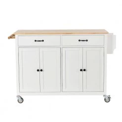 54.3 in. Spice Rack Towel Rack White Kitchen Island with Solid Wood Top and Locking Wheels 4-Door Cabinet and 2-Drawers by Whatseaso 18 54.3 in. Spice Rack Towel Rack White Kitchen Island with Solid Wood Top and Locking Wheels 4-Door Cabinet and 2-Drawers by Whatseaso -BENCH Online Store white whatseaso kitchen islands lnn k110502013 c3 1000
