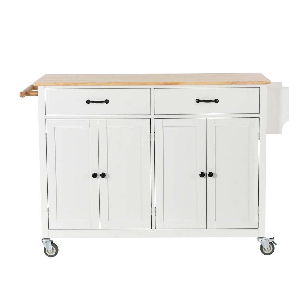 54.3 in. Spice Rack Towel Rack White Kitchen Island with Solid Wood Top and Locking Wheels 4-Door Cabinet and 2-Drawers by Whatseaso 7 54.3 in. Spice Rack Towel Rack White Kitchen Island with Solid Wood Top and Locking Wheels 4-Door Cabinet and 2-Drawers by Whatseaso - Image 5
