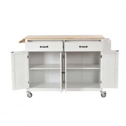 54.3 in. Spice Rack Towel Rack White Kitchen Island with Solid Wood Top and Locking Wheels 4-Door Cabinet and 2-Drawers by Whatseaso 22 54.3 in. Spice Rack Towel Rack White Kitchen Island with Solid Wood Top and Locking Wheels 4-Door Cabinet and 2-Drawers by Whatseaso -BENCH Online Store white whatseaso kitchen islands lnn k110502013 fa 1000