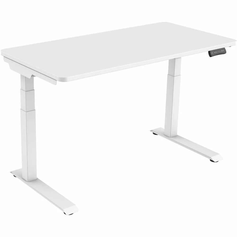 55 in. x 27 in. White Metal Standing Electric Desk with Adjustable Heights by Hanover 3 55 in. x 27 in. White Metal Standing Electric Desk with Adjustable Heights by Hanover