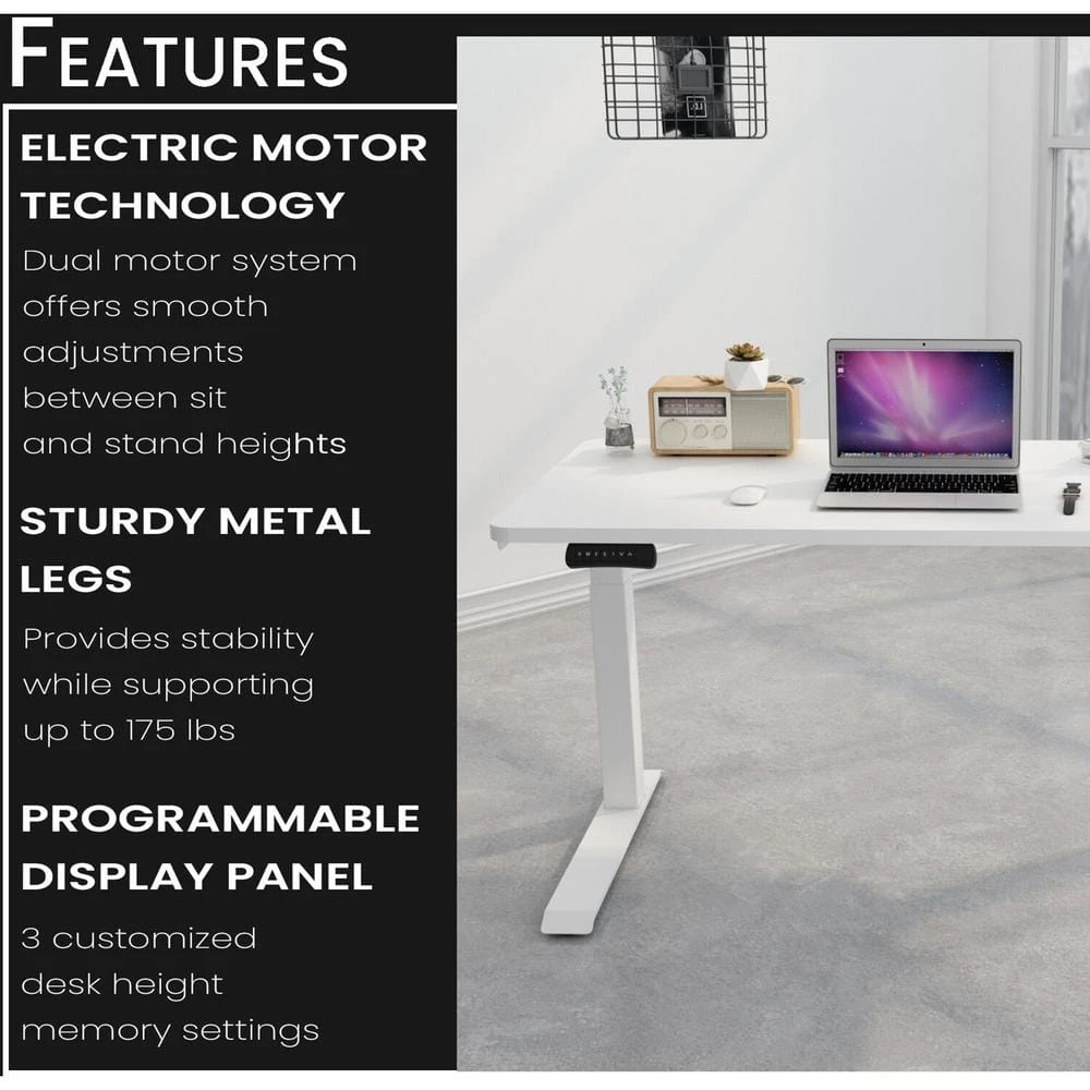 55 in. x 27 in. White Metal Standing Electric Desk with Adjustable Heights by Hanover 4 55 in. x 27 in. White Metal Standing Electric Desk with Adjustable Heights by Hanover - Image 2